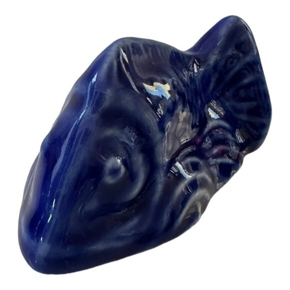 Blue Cobalt Fish Porcelain Figurine Hand Painted White Small 1.7" x 3.2" x 1.6"